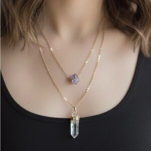 Genuine Clear Quartz and Amethyst Necklace